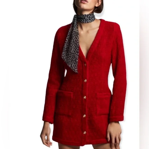 ZARA Textured Weave Blazer Dress Burgundy Red Gold Size S - Picture 3 of 16